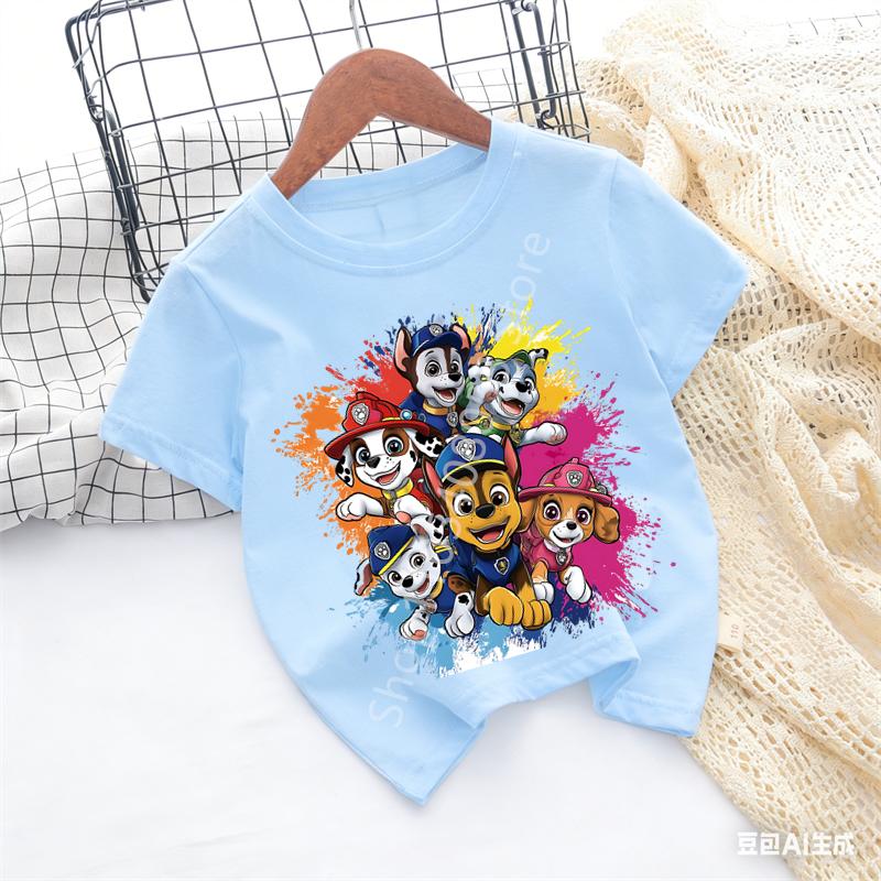 Paws Patrols Cool TShirt Skye Chase Summer Oneck Tops Boy Girl Number Tees Animal Baby Birthday Clothes Cartoon Casuals Tops