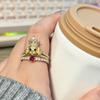 Metal Rhinestone Dog Rings Open Mouth Design Fashion Jewelry Cute Cat Ring  Work