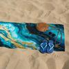 Donkerblauw Marmerprint Strandlaken – Lichtgewicht, Sneldrogend, Super Absorberend Polyester voor Sport, Reizen & Buitengebruik