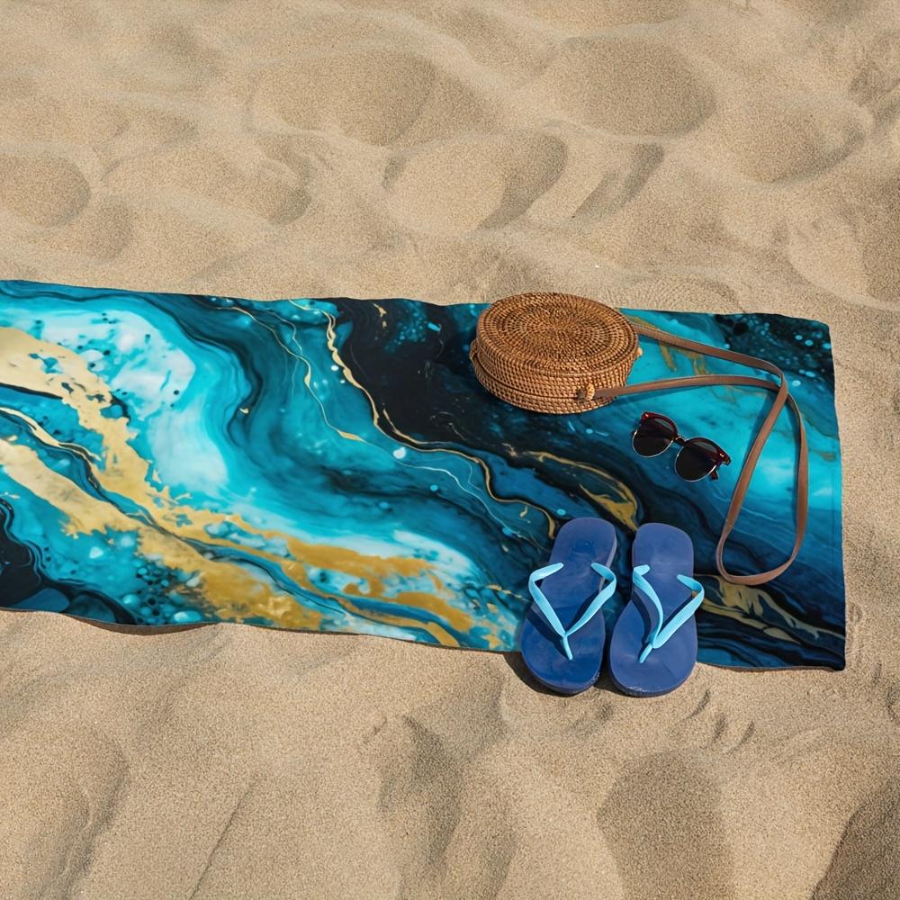 Donkerblauw Marmerprint Strandlaken – Lichtgewicht, Sneldrogend, Super Absorberend Polyester voor Sport, Reizen & Buitengebruik