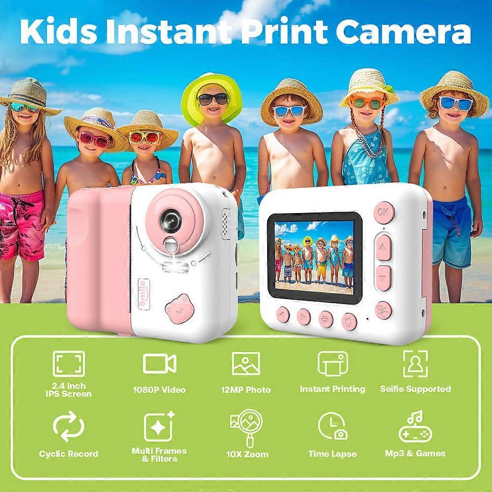 Kinder Sofortbildkamera 2,4" IPS-Bildschirm 1080P Digitale Videokamera mit MP3-Player Spiele für Kindergeschenk 32G TF-Karte