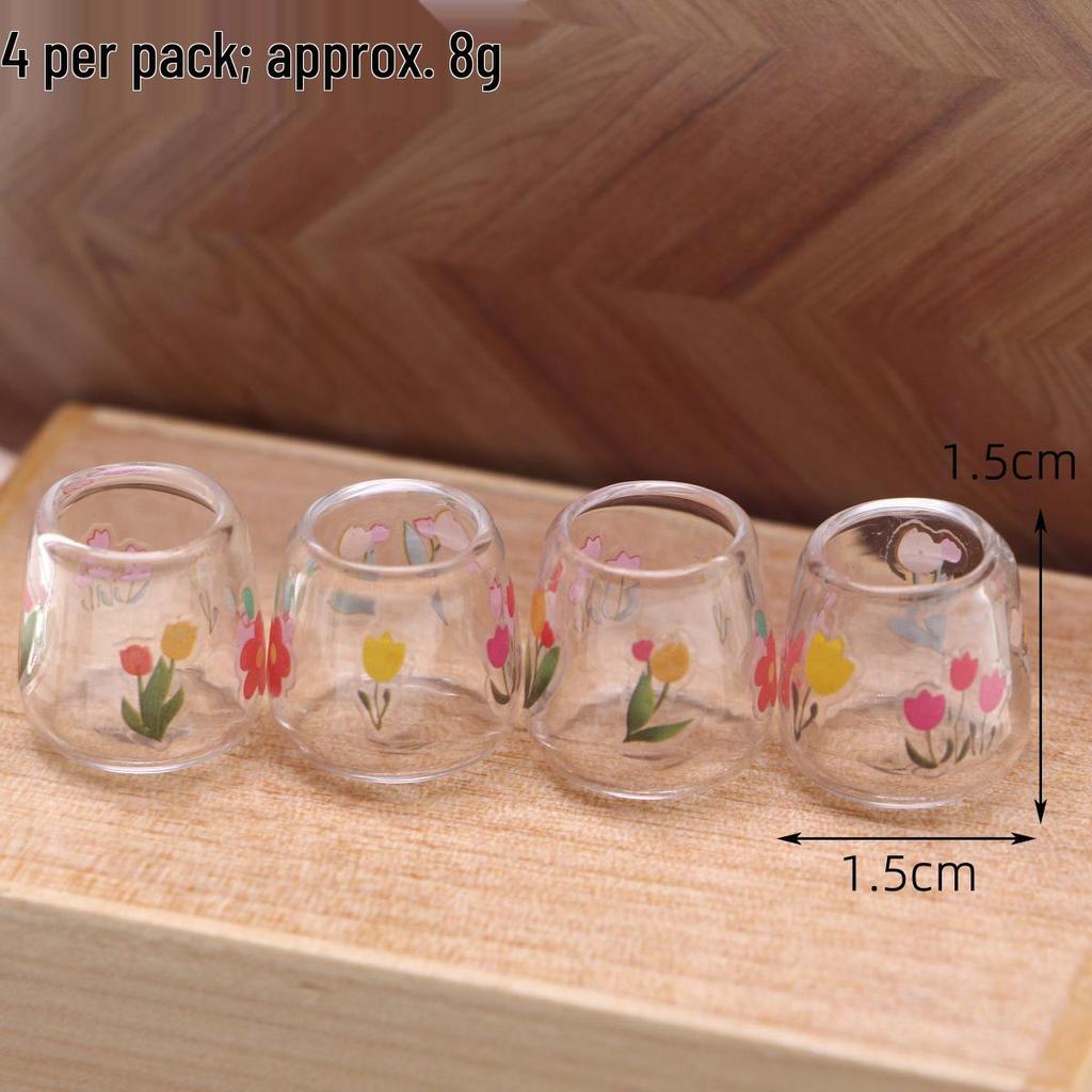 Miniature Dollhouse Embossed Glass Cup for BJD Scene Props
