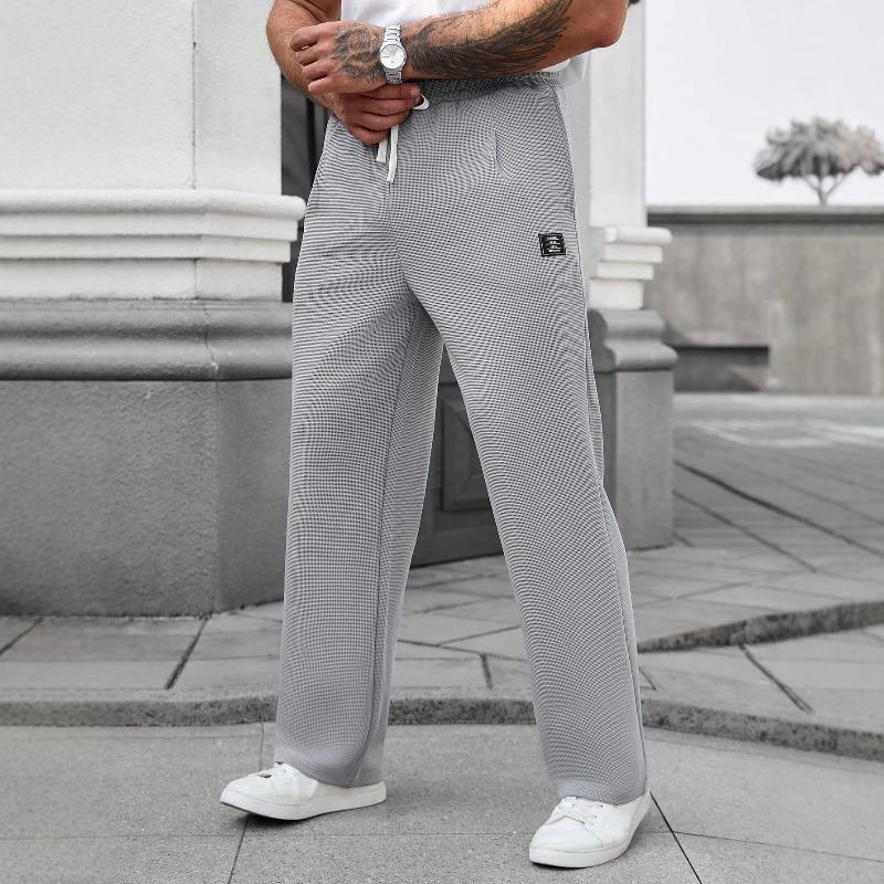 Spring and Autumn Men's Casual Waffle Pants Commuter Straight Versatile Solid Color Straight Pants
