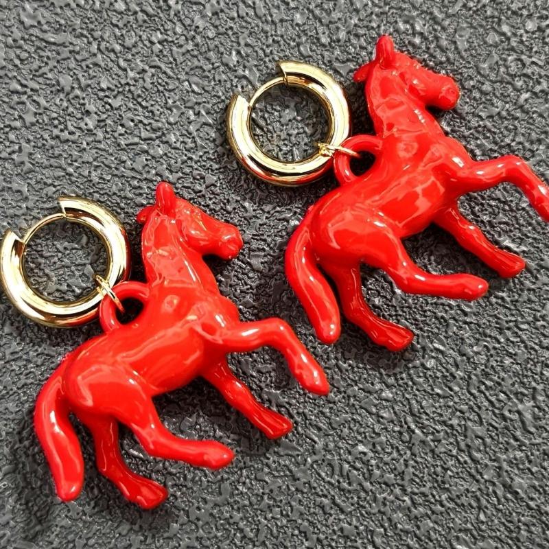 Exaggerated Sculpted Horse Pendant Earrings Stainless Steel Design Stereoscopic Ear Jewelry For Fashion Accessories