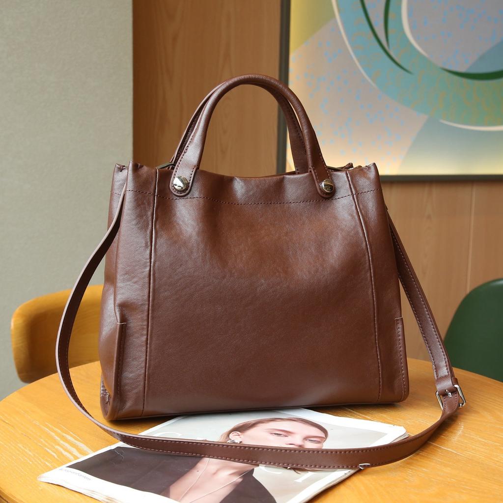 Mens Top Cowhide Leather Clothing And New Style Fashion Trend Genuine Leather Tote Bag Single Leather Bag Large Capacity Handbag