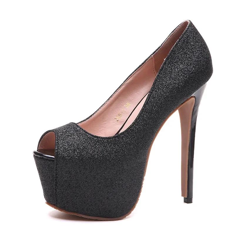 Fashion Women Shoes Autumn Crystal Fish Mouth Platform Women Pumps Sequins High Heels 15cm Shoes Peep Toe Shallow Female Shoes Women ty