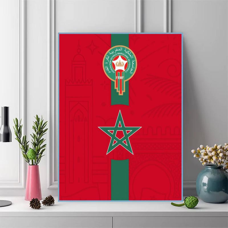 Morocco National Football Team Pattern  3pcs 100% Round Full Drill 5D DIY Diamond Painting Embroidery Cross Stitch Rhinestone Décor