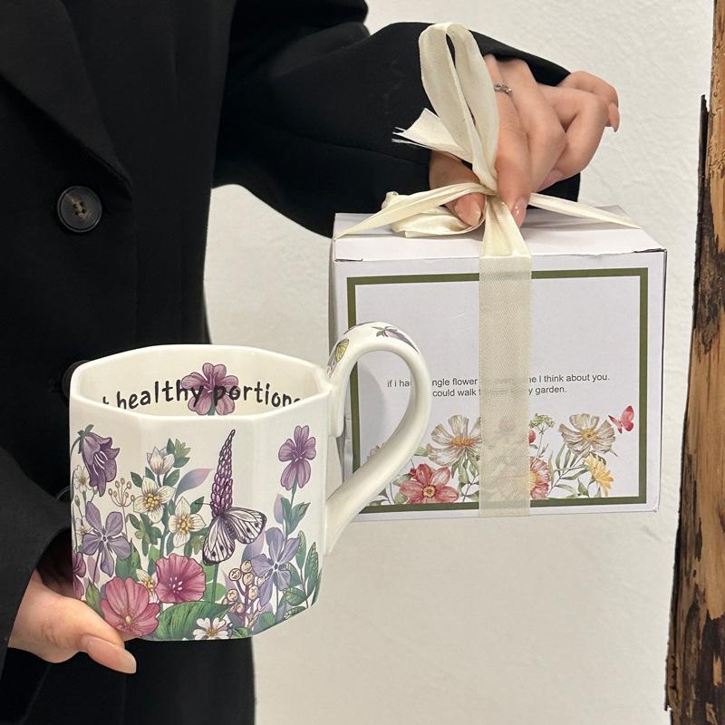 Retro Oil Painting Ceramic Coffee Cup High Value Drinking Water Mug Afternoon Teacup Birthday Gift for Girls