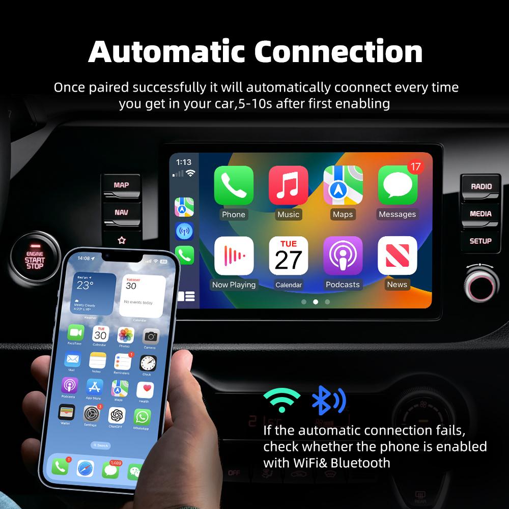 2 In1 Wired To Wireless CarPlay Android Auto Adapter Smart Mini Box Plug and Play Bluetooth for Car With Wired CarPlay