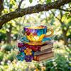 Floral Tea Cup And Book Suncatcher, Stained Glass Effect Window Hanging Ornament, DIY Acrylic Sun Catcher Puzzle Kit for Garden Home Decor, Gifts for