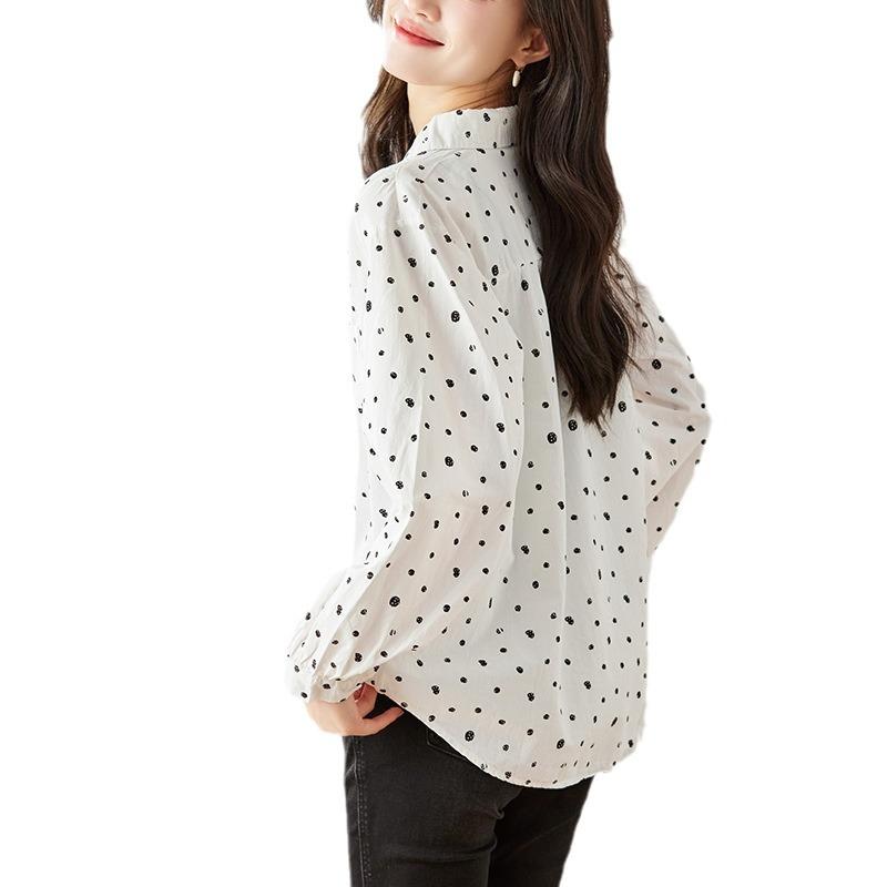 Polka Dot Printed Top Spring Clothes Updated French Trendy Relaxed Fit Meat Covering Commuting Temperament Top