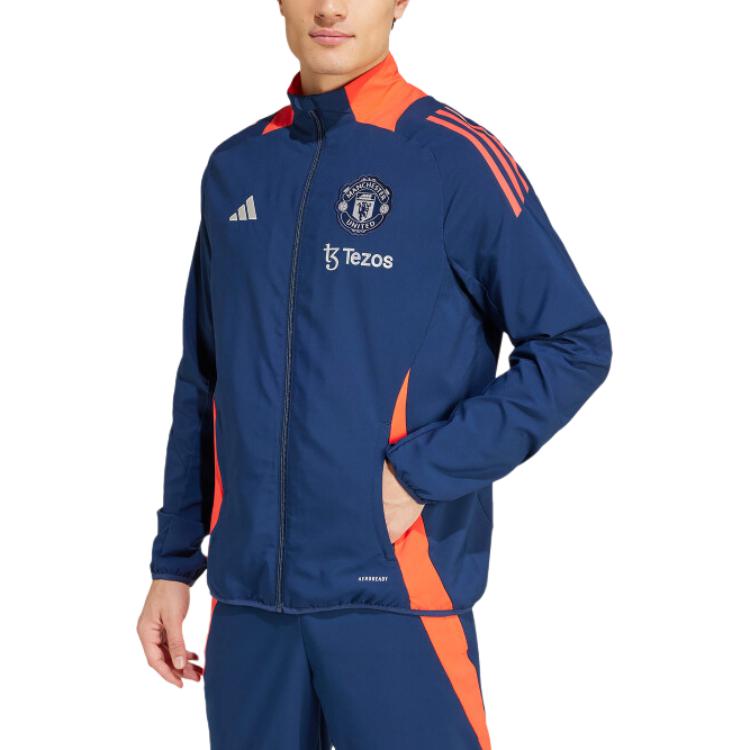 adidas Manchester United Tiro 24 Logo Slim Fit Stand Collar Long Sleeve Jacket Men Jacket Night-Blue Bright-Red IT2001