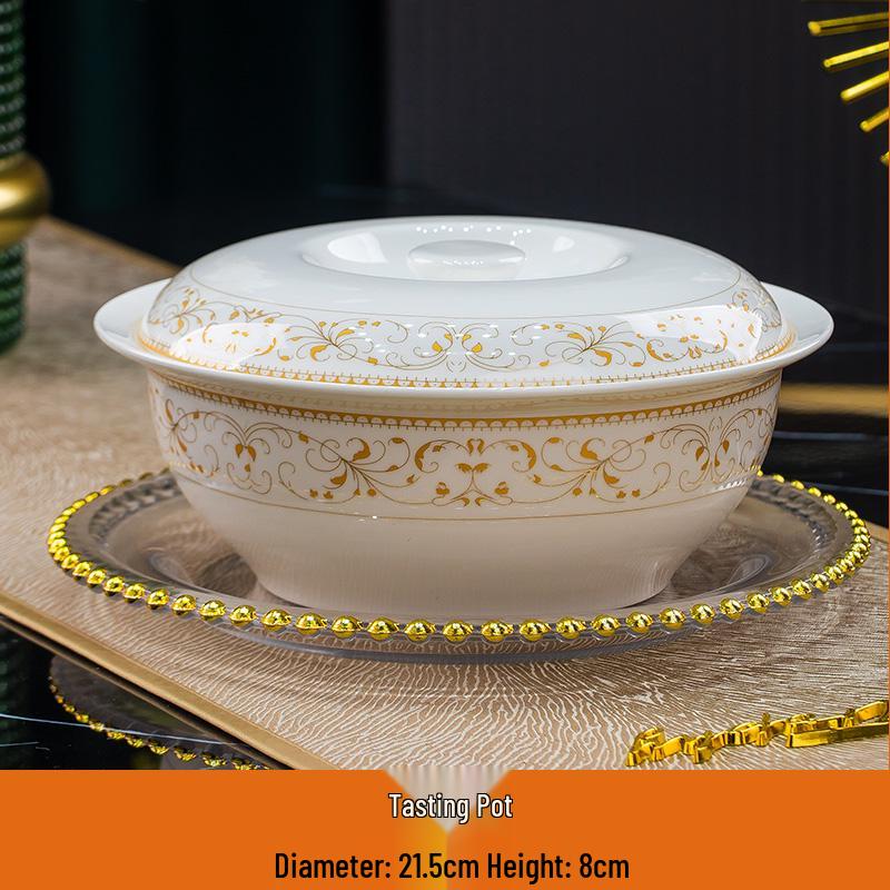 Sun Island Goldrand Bone China Tiefer Teller: Suppen-, Abendessen-, Reis- und Dessertteller - Elegantes Keramikgeschirr.