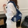 Fashion Denim Hobo Bag Ruched Strap Striped Design Zipper Closure Casual Shoulder Purse for Women