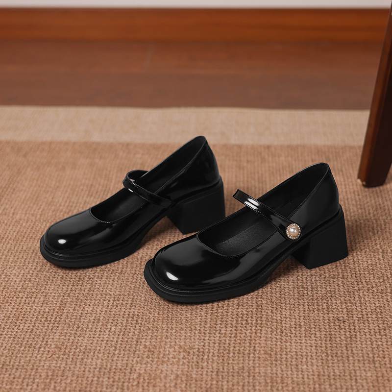 Krazing Pot Microfiber Round Toe Thick Med Heels Spring Summer Shoes Big Size 43 Circle Button Women Platform Pumps
