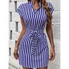 Women's Dolman Sleeve V-neck Striped Lace-up Short Dress
