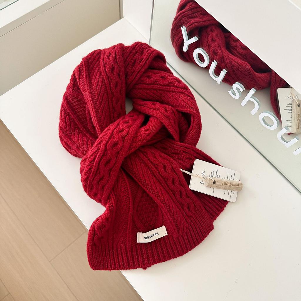 ins wind 111 pure knitted twist scarf women's winter day Korean versatile warm student solid color scarf
