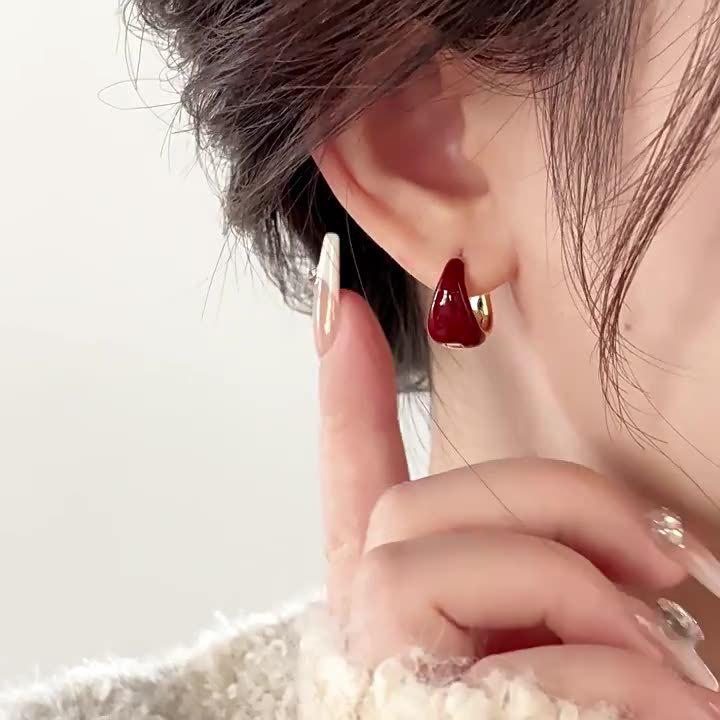 Retro Hong Kong Enamel Red Drip Earrings: Versatile & Trendy Ear Jewelry