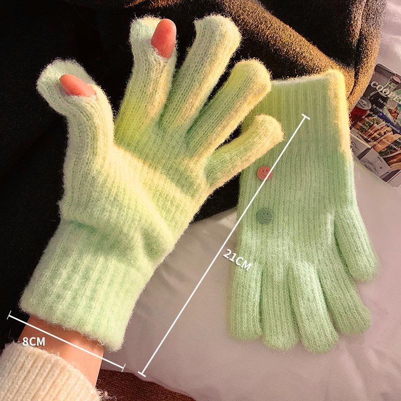 Smiley button women s new wool knitted thickened cycling finger dew зелёный