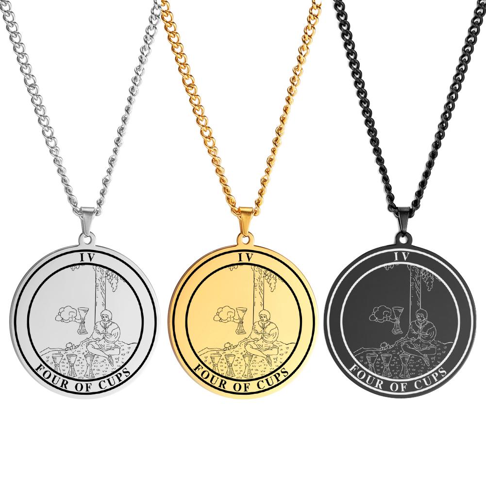 LIKGREAT Gold Color The Cups Tarot Necklace Men Stainless Steel Jewelry Minor Arcana Talisman Pendant Lucky Amulet Birthday Gift