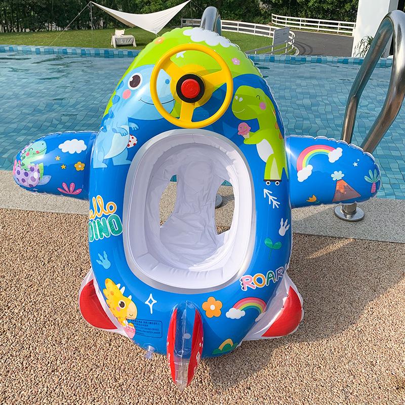 New Inflatable Children S Seat Ring Swimming Ring Baby Seat Ring Baby Plane Steering Wheel Thickened 1-6 Years Old blue dinosaur - small airplane