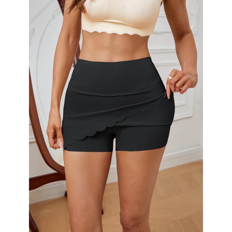 

High Waisted Skort Women Scalloped Hem Tennis Skirt with Shorts S чорний