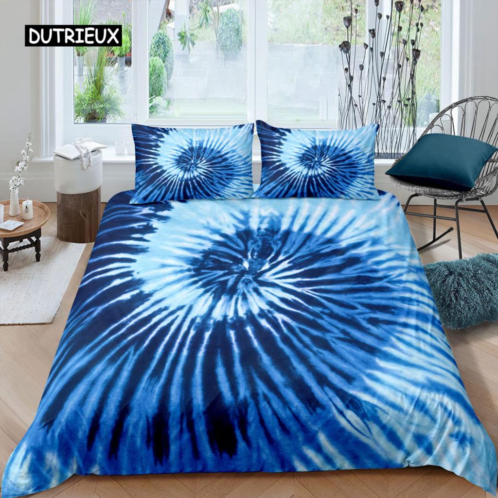 Tie Dye Duvet Cover Psychedelic Bohemian Gypsy Exotic Spiral Colorful Twin Bedding Set Microfiber Double Queen King Quilt Cover