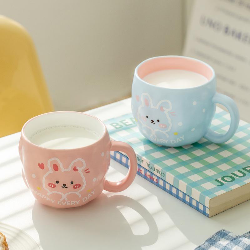 Soft and Cute Rabbit Ceramic Cup High looking Mug Couple Home Breakfast Milk Cup Cute Girls Ceramic Water Cup