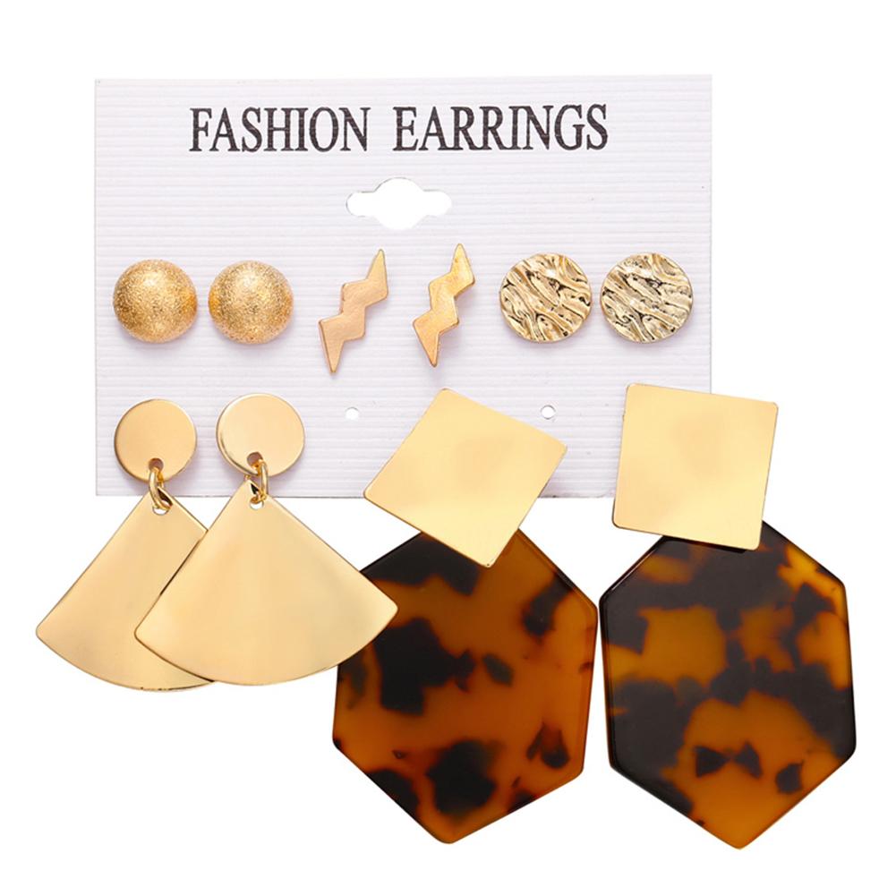 5 Pairs/set Women Fashion Metallic Polygonal Leopard Print Acrylic Earrings Set