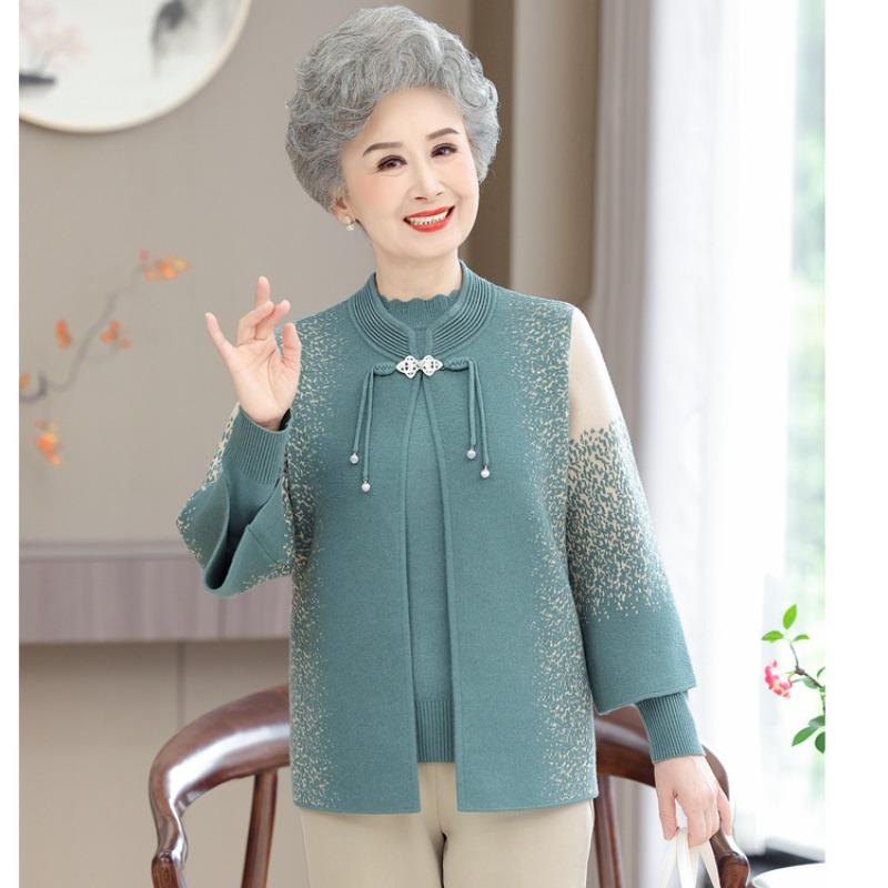 Chinese Women's Spring and Autumn New Bottoming Shirt, Two Mother Autumn and Winter Clothes Halved Coat Knitted Sweater Cardigan