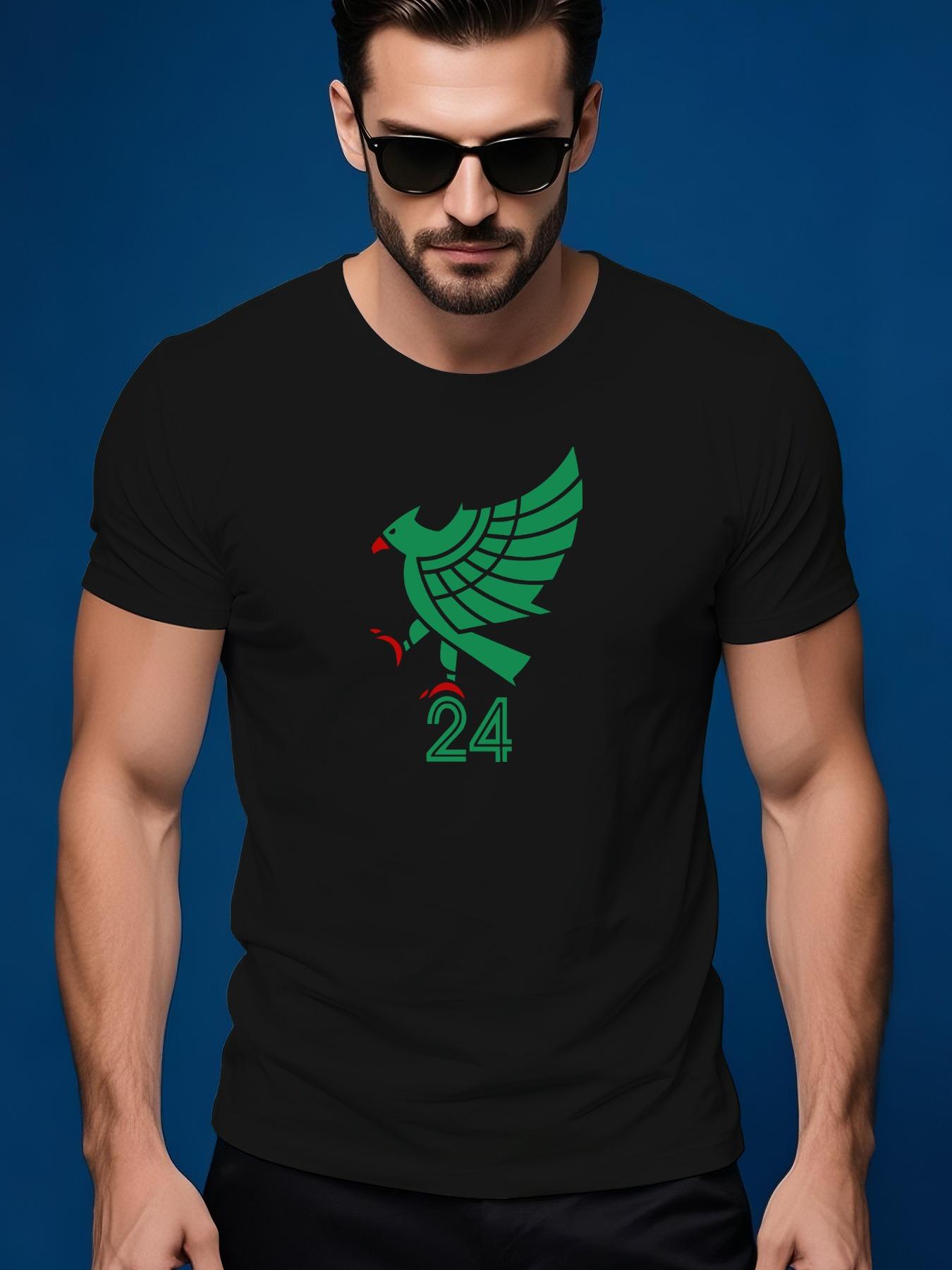 Summer Tshirt with Bold Green Bird Number 24 Graphic - So... S