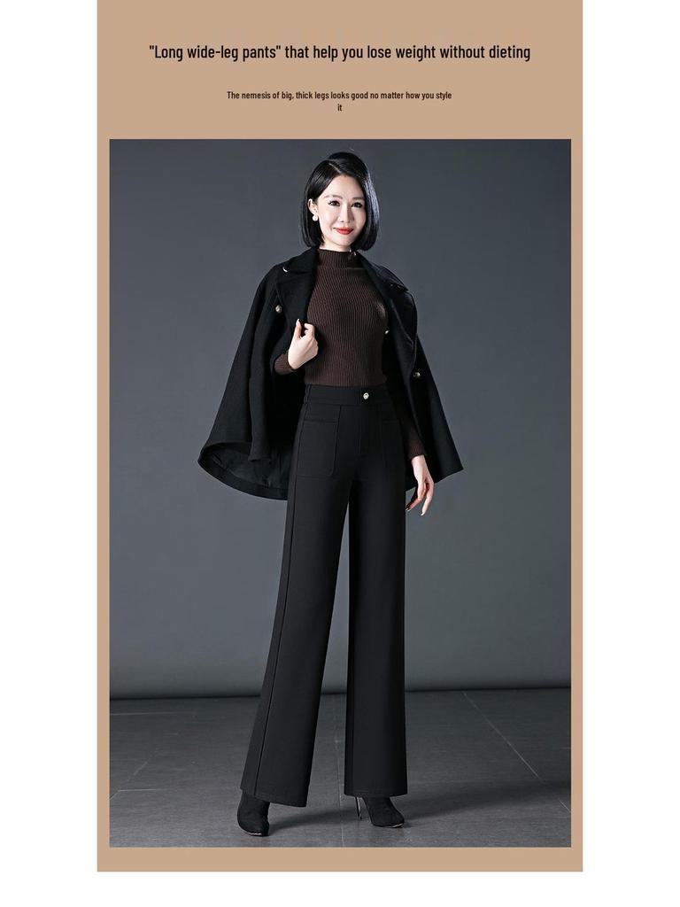 Drapey High-Waisted Wide-Leg Suit Pants for Women: Plus Size, Slimming, Perfect for Spring/Autumn, Ideal for Middle-Aged Mothers