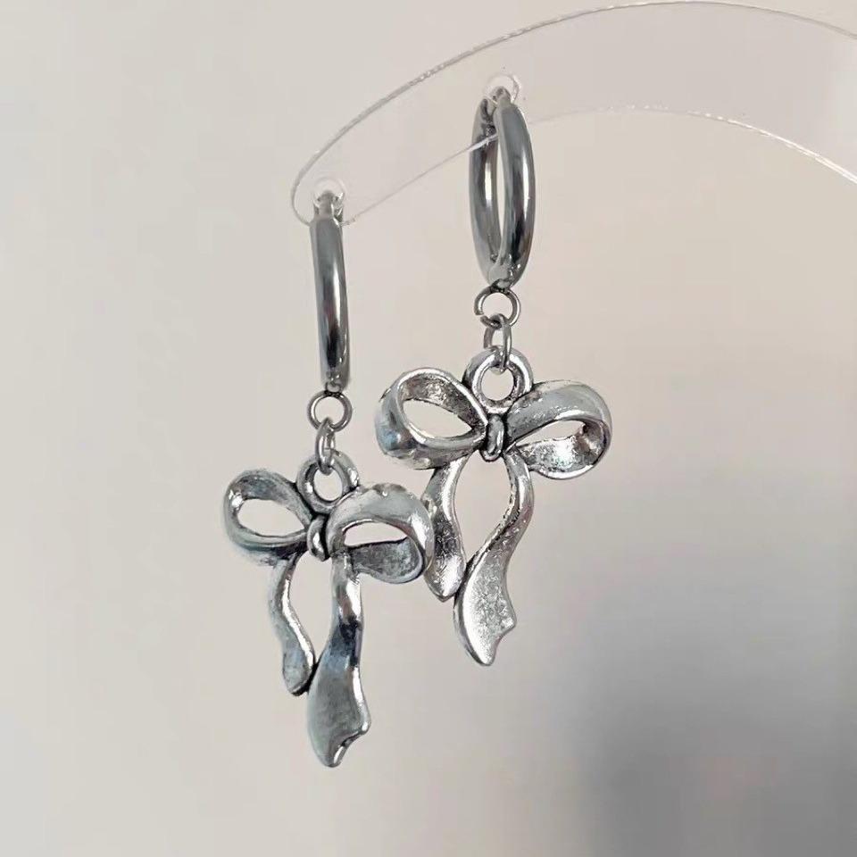 Y2K Vintage Butterfly Bow Huggie Earrings, Sweet & Cool Drop Hoop Earrings