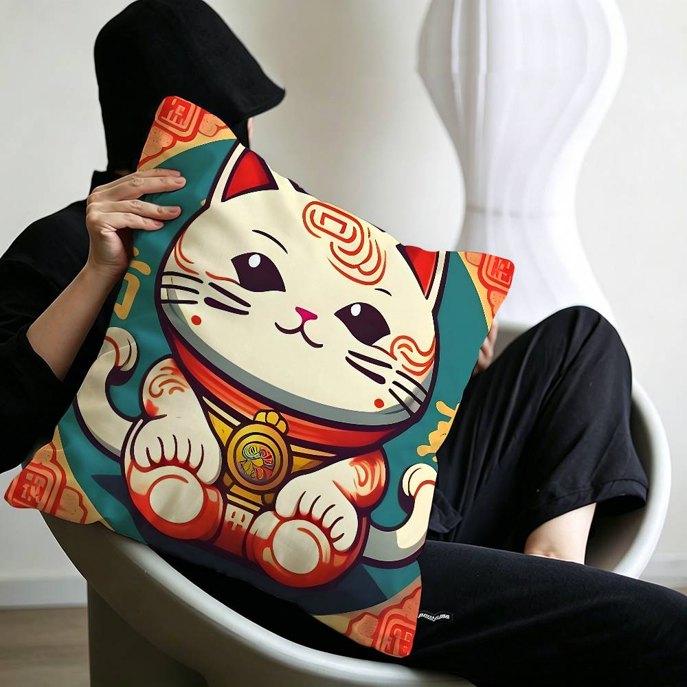 Maneki Neko Rich Luck Money Cat Personalized Pillow Cover Kids Bedroom Wild Party Decor Pillowcase kid Birthday shower Gift