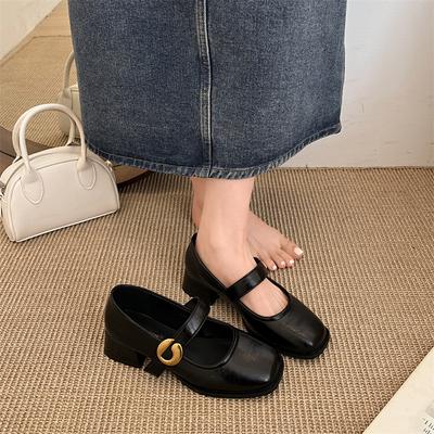 Temperamento de moda marrón retro francés tacón grueso boca ligera zapatos individuales de mujer 2025 nuevo primavera y otoño falda zapatos Mary Jane