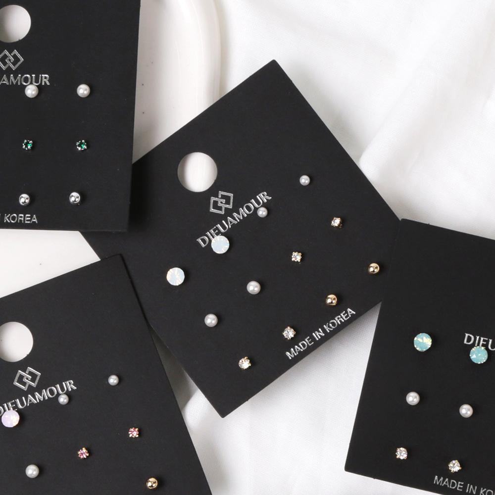 Dieuamour [12Pack] Daily Cubic Pearl (White) Layered Earring Set