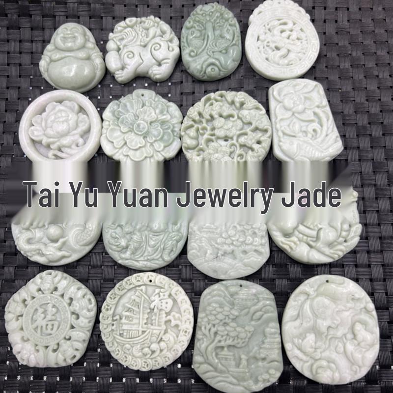 Guizhou Green Dragon Jade Pendant: Zodiac Buddha, Qilin Pixiu Talisman, Landscape and Abundance Designs