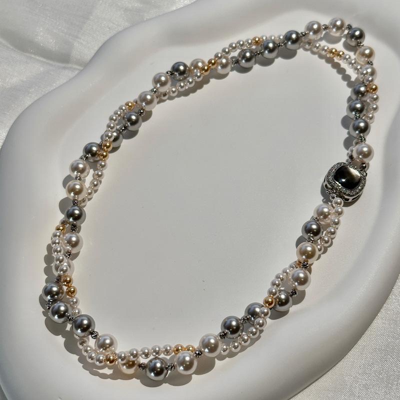 Women s Summer Light Luxury Niche Versatile Necklace Double layer mixed color