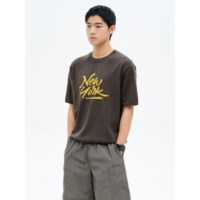 New York Lettering Short Sleeve Knit Brown
