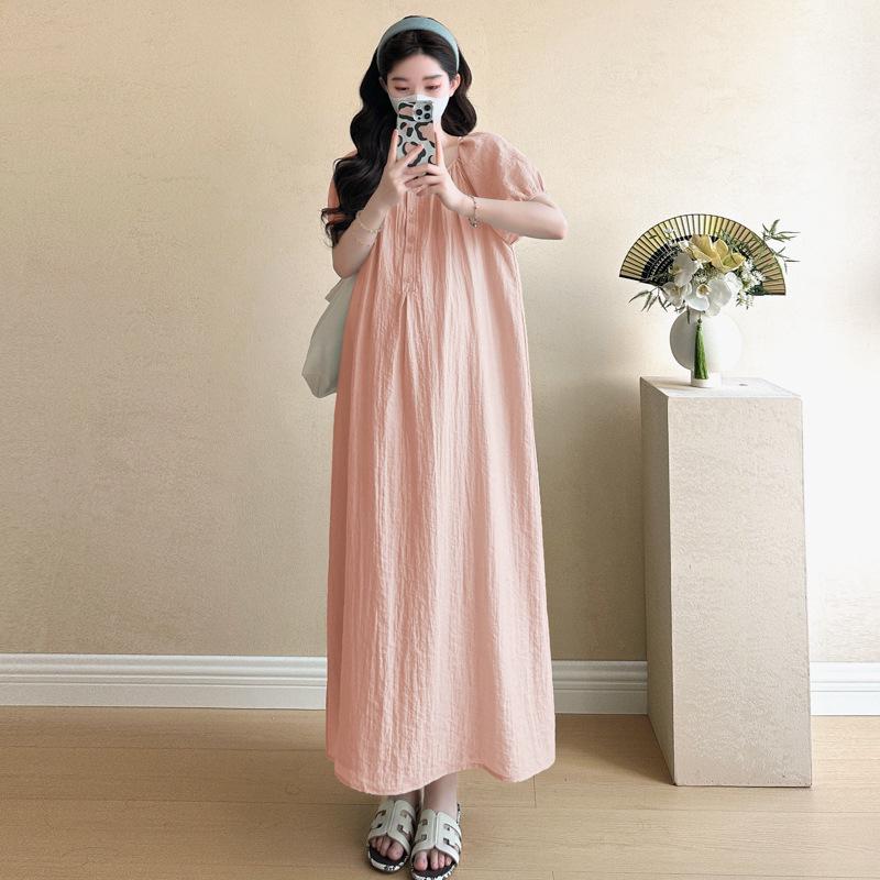 French Bubble Sleeve Maternity Dress - Loose, Sweet, and Stylish for Summer Medium