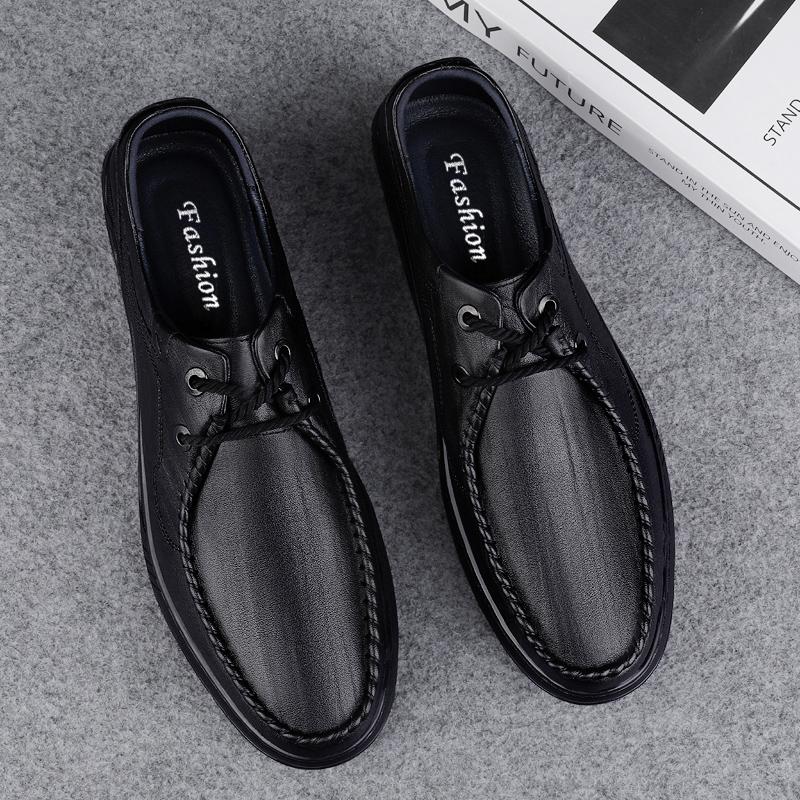Trendy Brand Men's Oxford Shoes Lightweight Lace Up Loafers Men's Genuine Leather Work Shoes Versatile Style Free Delivery