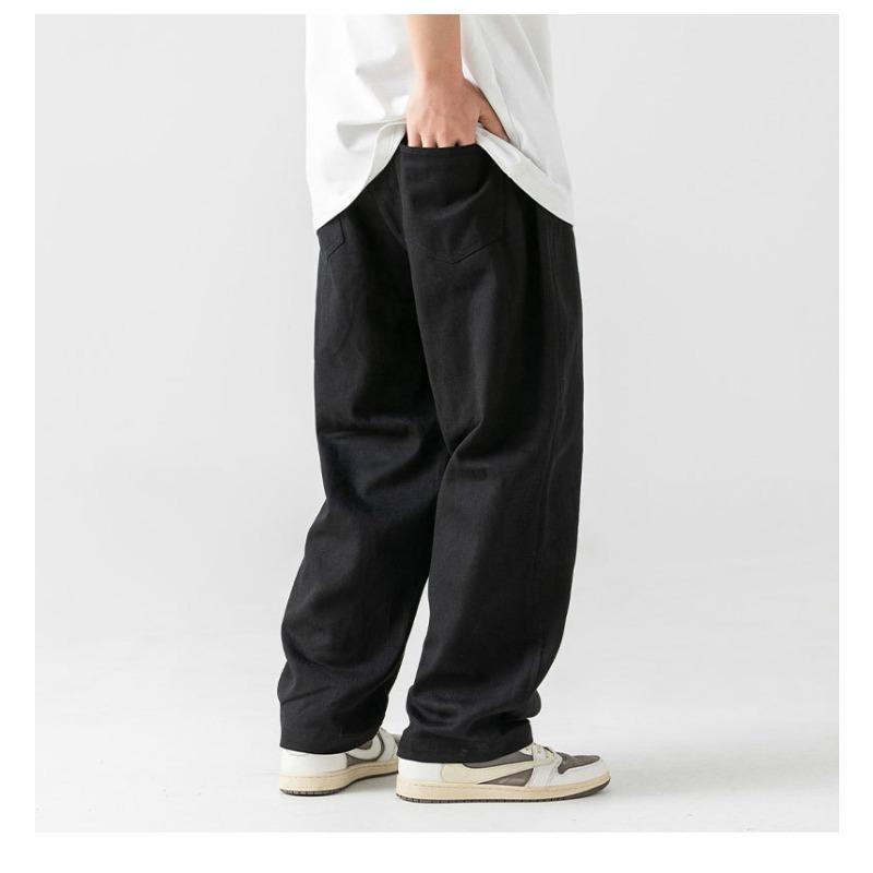 Men S Vintage Loose Fit Cotton Casual Solid Long Trousers