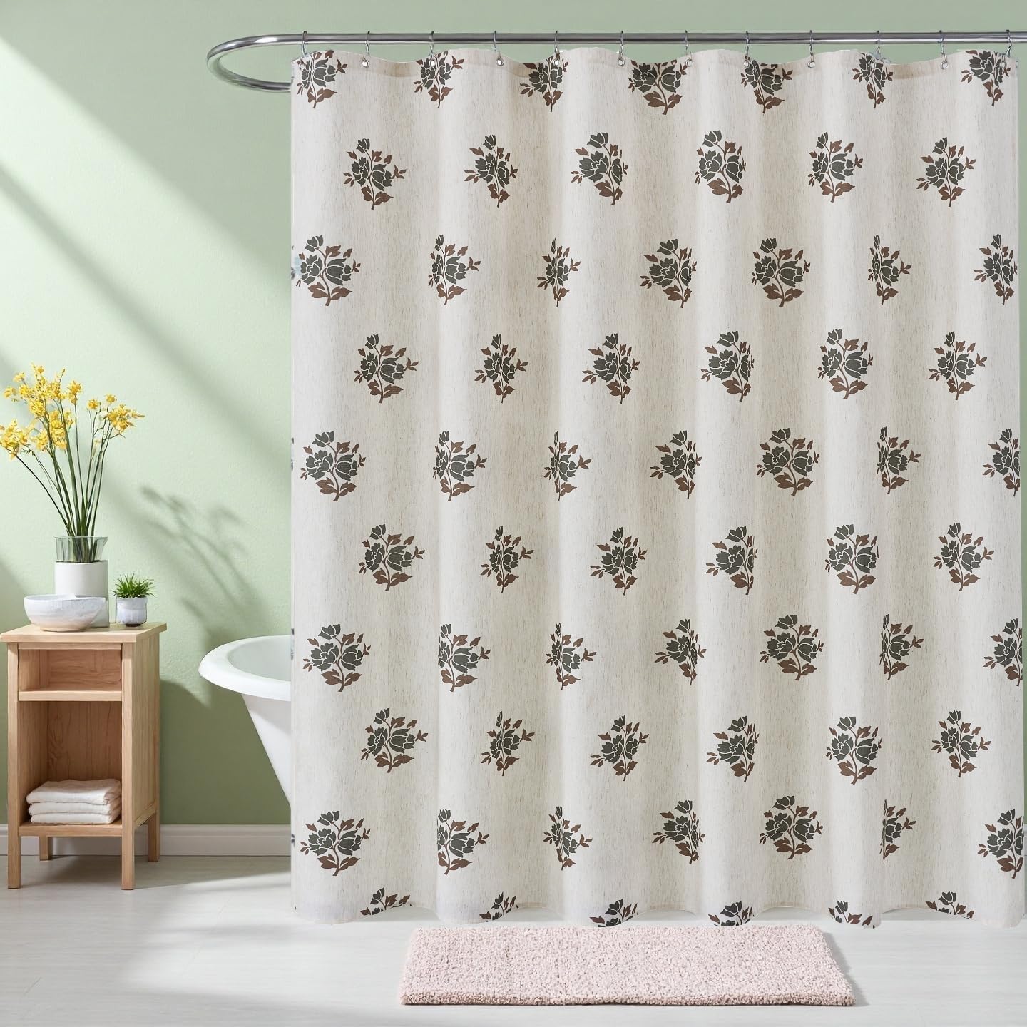 

Blue Shower Curtains for Bathroom Boho Farmhouse Block Print Shower Curtain Set with Metal Hooks Floral Waterproof Aesthetic 90x180CM