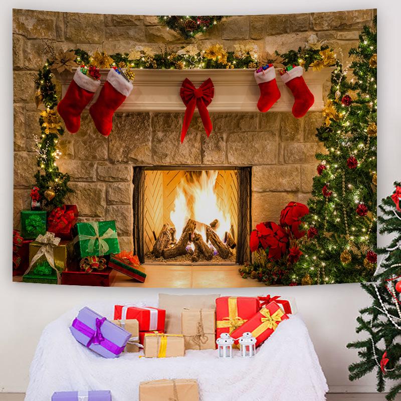 Customizable Christmas Backdrop Nordic-style Cross-border E-commerce Fireplace Tapestry Home Decor Photo Prop Hanging Cloth