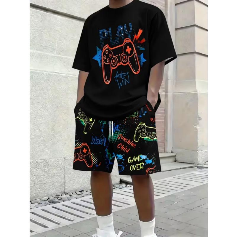 Urbaner Streetwear-Trend Herren Rundhals Kurzarm Shorts-Set, Outdoor Einfach Lässig und Bequem
