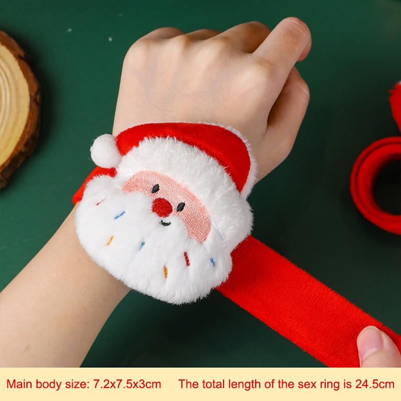 Christmas Slap Ring Bracelet Cute Cartoon Plush Elk Snowman Circle Bracelet For Xmas Children Gift Holiday Decor Wrist Band