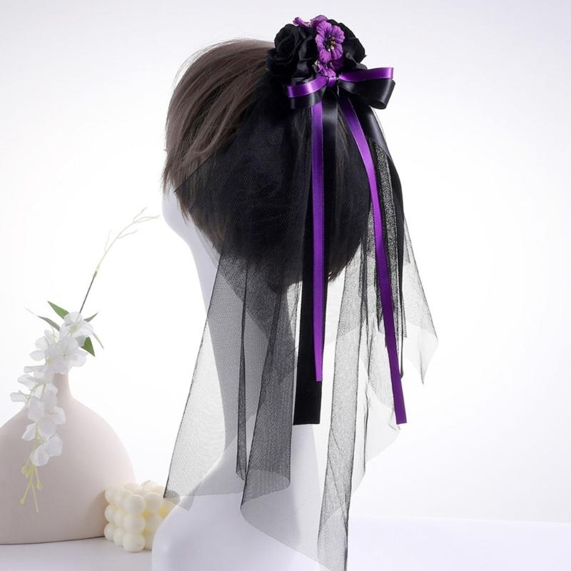 Women’s Halloween Witch Veil Gothic Style Ribbon Costume Headdress For Theme Parties And Cosplay