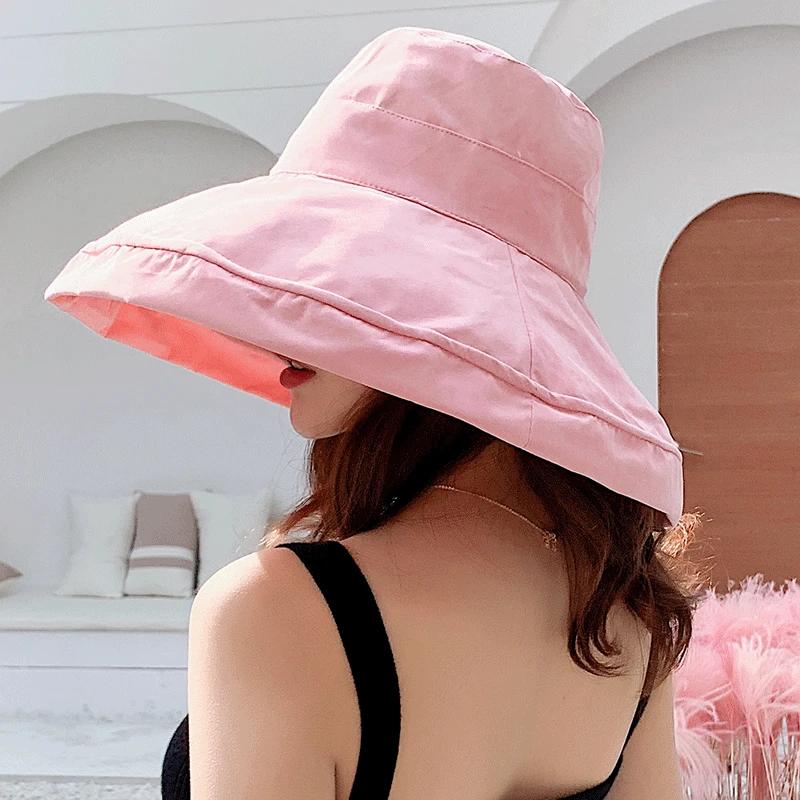 2025 Spring Summer Women's Bucket Hat Panamanian Four Seasons Fisherman Big Brim Hat Double-Sided Solid Color Sun Visor Cap