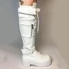 Stivali Alti con Plateau e Tacco Basso Autunno/Inverno con Cinturini con Fibbia, Taglie 40-43 Plus