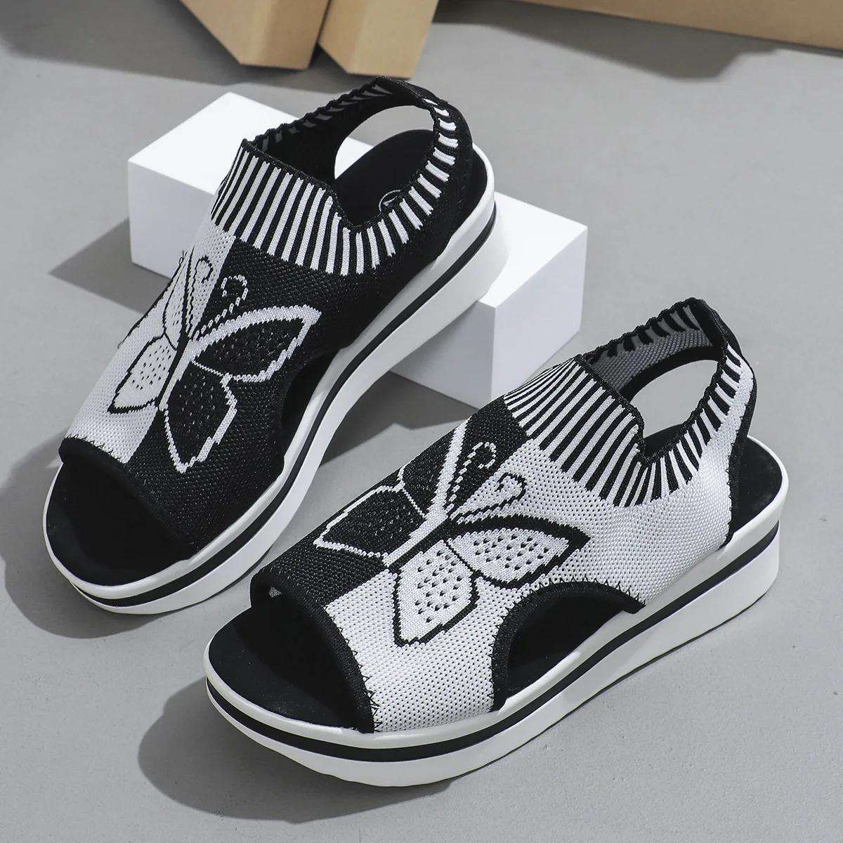 

2026 Summer Hollow Fish Mouth Beach Shoes Women s Casual Sports Sandals Thick Bottom Breathable Spell Colour Roman Women Sandals 43 чорний